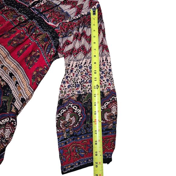 Gypsy Rose Womens S Boho Paisley  Tie Neck Top Balloon Sleeve Flowy Folksy Boho - Picture 12 of 12